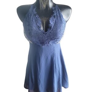 Alythea Navy Blue Lace Sleeveless Open Back Fit and Flare Dress Size S